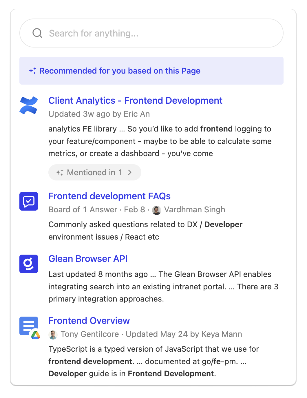Recommendations Interface - Example 1
